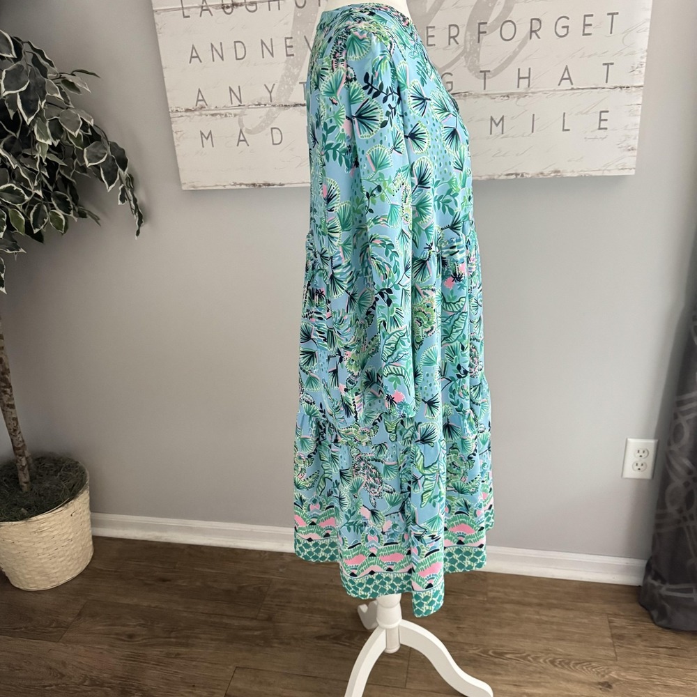 Lilly Pulitzer Aqua Tropical-Print Long Sleeve Dress - Picture 3 of 12